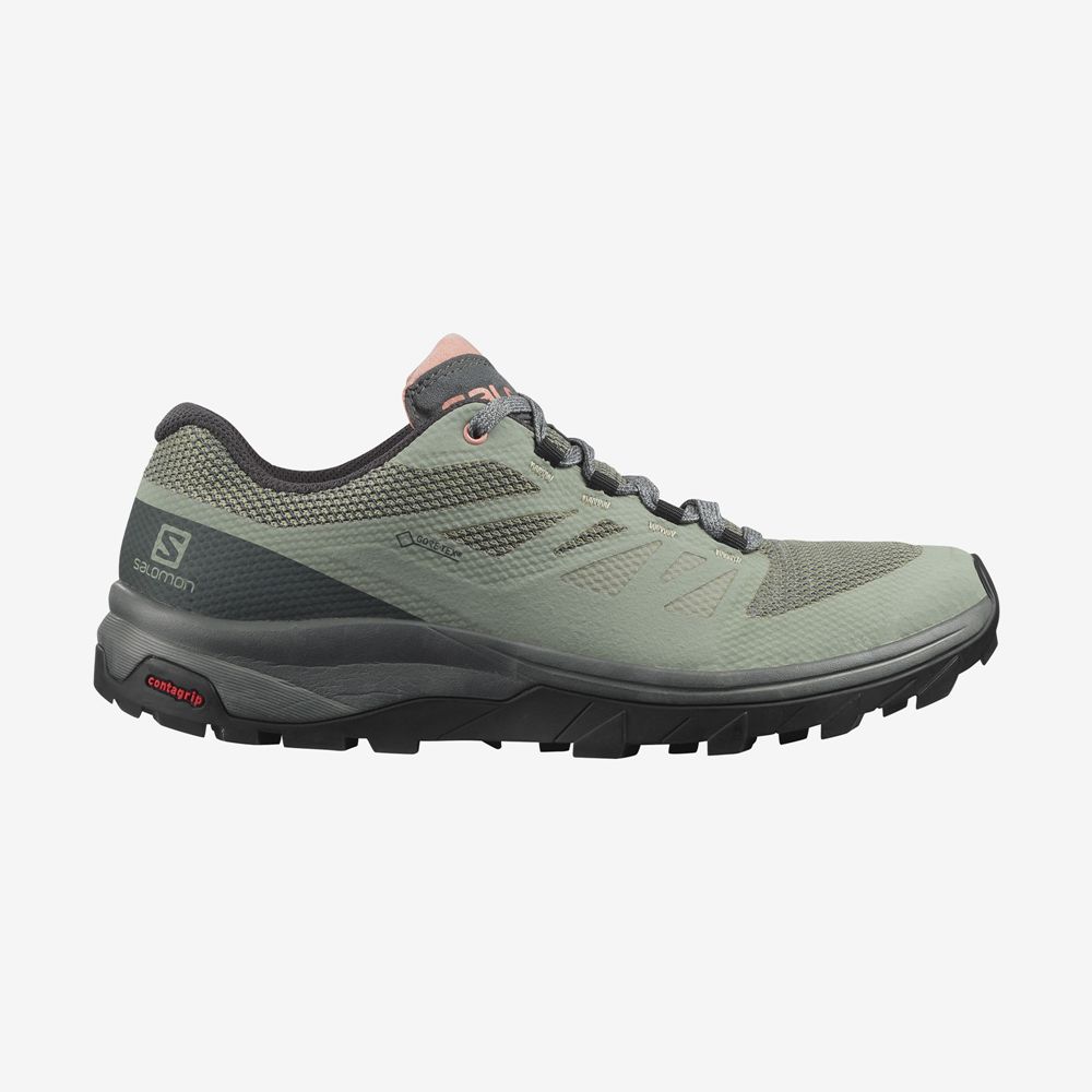 Salomon Israel OUTLINE GORE-TEX - Womens Hiking Shoes - Olive (SXNO-49370)
